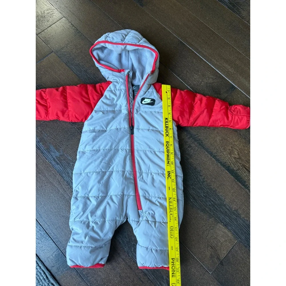 Nike Puffer Bunting Suit baby 6 months gray Red Infant Winter Snowsuit Hooded